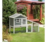 PawHut Two-Tier Rabbit Hutch w/ Sunlight Panel Roof, Slide-Out Tray - Grey - Grey - Fir, Steel Wire, Sunlight panel - 1