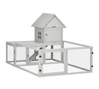 PawHut Wooden Rabbit Hutch with Extra Fenced Area, Large Guinea Pig Cage, Small Animal House for Indoor with Slide-out Tray, Light Grey