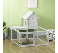 Pawhut Rabbit Hutch, Guinea Pig Cage With Run & Tray, Indoor Use, Light Grey