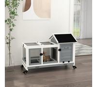 PawHut Wooden Rabbit Hutch Guinea Pig Cage 108 x 58 x 73.5cm Grey