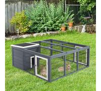 PawHut Rabbit Hutch, Guinea Pig House Outdoor Cage w/Openable Top, Grey