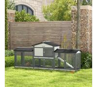 PawHut Rabbit Hutch, 2-Tier Guinea Pig Hutch, w/ Two Runs, Pull-Out Tray, Grey
