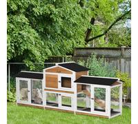 PawHut Two-tier Wooden Rabbit Hutch With Two Runs Pull-out Tray - White, White