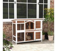 Pawhut Two-Tier Wooden Rabbit Hutch W/ Openable Roof, Slide-Out Tray, Ramp In Brown Brown