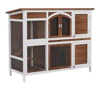 PawHut Rabbit Hutch, Guinea Pig Hutch 2-Tier Wooden Cage w/Ramp Roof, Brown