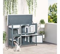 PawHut Rabbit Hutch, Guinea Pig Hutch 2-Tier Wooden Cage w/ Ramp Roof, Grey