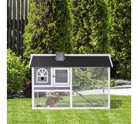 Pawhut Rabbit Hutch And Run Guinea Pig Hutch Wooden Bunny Cage Asphalt Roof In Grey Grey