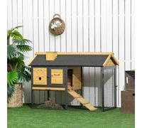 Pawhut Rabbit Hutch And Run Guinea Pig Hutch Wooden Bunny Cage Asphalt Roof In Black Black