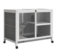 PawHut Rabbit Hutch Guinea Pig Hutch Double Decker Pet Cage with Openable Roof, Divider, Ramp for Outdoor 100 x 47 x 91cm, Grey Yellow