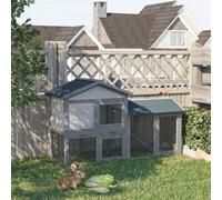 Pawhut Rabbit Hutch, Guinea Pig Hutch Outdoor Double Tier W/ Ramp, Grey