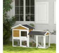 PawHut Wooden Rabbit Hutch Ramp Pull-out Tray 147 x 54 x 84 cm Yellow