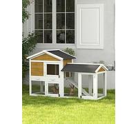 Pawhut Rabbit Hutch, Guinea Pig Hutch Outdoor Double Tier W/ Ramp, Yellow One Colour