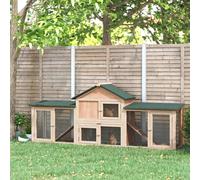 PawHut Wooden Deluxe Rabbit Hutch w/ Ladder and Outdoor Run, Brown
