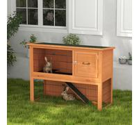 PawHut Rabbit Hutch, Guinea Pig Hutch Outdoor Wooden w/Tray, Orange, 92Hcm
