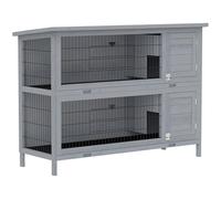 PawHut Rabbit Hutch, Guinea Pig Hutch with No-Leak Trays & Divider, Grey