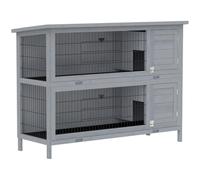 PawHut Rabbit Hutch, Guinea Pig Hutch with No-Leak Trays & Divider, Grey | Outdoor Guinea Pig Hutch, Bunny Cage