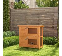 Pawhut Wooden Rabbit Hutch 2 Tiers Bunny House Rabbit Cage w/ Slide-Out Tray and Hinged Opening Roof Small Animal House for Indoor Aosom UK