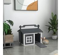 PawHut Rabbit Hutch Indoor Outdoor w/ Top Handle - Openable Roof - Grey | TJ Hughes Light Grey