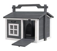 PawHut Rabbit Hutch Indoor Outdoor w/Top Handle, Openable Roof - Grey