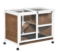 Pawhut Wooden Rabbit Hutch Guinea Pigs House Small Animal Cage W/ Wheels In Brown Brown