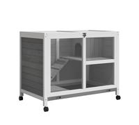 Pawhut Wooden Rabbit Hutch Guinea Pigs House Small Animal Cage W/ Wheels In Grey Grey