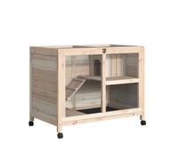 PawHut Rabbit Hutch Indoor with Wheels 2 Layers 91.5 x 53.3 x 73 cm Natural | Wooden Guinea Pig House, Hamster Cage, Bunny Cage, Openable Roof, Transparent Panel