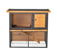 Wood-metal Rabbit Hutch Elevated Pet House Guinea Pig House Outdoor PawHut Yellow One Size