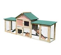 PawHut Wooden Deluxe Rabbit Hutch w/ Ladder and Outdoor Run, Brown