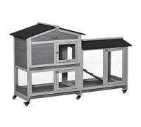 Pawhut Rabbit Hutch Outdoor And Run Wooden Guinea Pig Hutch Bunny Cage W/wheels In Grey Grey