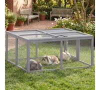 PawHut Foldable Rabbit Run with Wire Mesh Openable Roof 110x105x50 cm Grey | Wooden Rabbit Hutch Cage Guinea Pig Run 3.6ft, Play Space for Outdoor