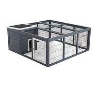 PawHut Rabbit Hutch Outdoor, Guinea Pig House, Bunny Run Cage with Openable Top for 2 Rabbits, 123 x 120 x 52cm, Grey