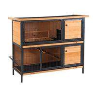 PawHut Rabbit Hutch Outdoor Guinea Pig Hutch 122 x 50 x 101cm Light Yellow