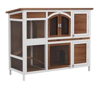 Pawhut Two-Tier Wooden Rabbit Hutch W/ Openable Roof, Slide-Out Tray, Ramp In Brown Brown