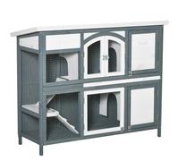PawHut Rabbit Hutch Outdoor Guinea Pig Hutch 2 Tier Wooden Cage w/Ramp, Divider, Openable Roof, 125 x 48 x 100cm - Grey