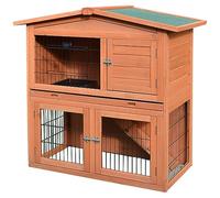 PawHut Rabbit Hutch Outdoor Guinea Pig Hutch 2-Tier Bunny Cage with No-Leak Tray 100.5 x 55 x 101 cm