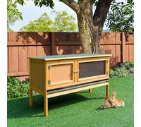 PawHut Rabbit Hutch Outdoor Guinea Pig Hutch House Small Animal Bunny Cage w/ Openable Roof, 115 x 44 x 65 cm Yellow