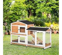 PawHut Rabbit Hutch Outdoor with Run Guinea Pig Hutch 2-Tier Bunny Cage w/Wheels