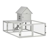 PawHut Rabbit Hutch Outdoor with Run Tray, 151.5 x 106 x 97cm, Light Grey | Wooden Rabbit Cage, for Rabbit, Guinea Pig and Small Animals