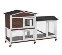Pawhut Rabbit Hutch Outdoor And Run Wooden Guinea Pig Hutch Bunny Cage W/wheels In Brown Brown