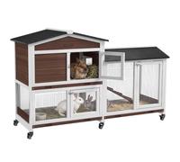 Pawhut Rabbit Hutch, Bunny Cage Outdoor 2-Tier W/ Wheels & Tray, Brown