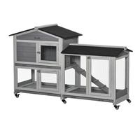 PawHut Rabbit Hutch, Bunny Cage Outdoor 2-Tier w/ Wheels & Tray, Grey