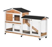 Pawhut Rabbit Hutch Outdoor And Run Wooden Guinea Pig Hutch Bunny Cage W/wheels In Yellow Yellow