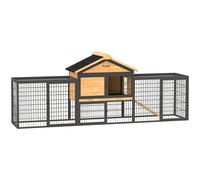 PawHut Rabbit Hutch Outdoor with Steel Run Removable Plastic Tray Natural | TJ Hughes