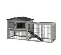 PawHut Rabbit Hutch Outdoor, Wooden Guinea Pig Hutch with Run, Openable Roof, Pull-Out Tray, Ramp for 1-2 Rabbits, 150 x 52.5 x 68 cm, Grey
