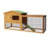 PawHut Rabbit Hutch Outdoor Wooden Guinea Pig Hutch 150x 52.5x68 cm Yellow | with Run, Openable Roof, Pull-Out Tray, Ramp, for 1-2 Rabbits