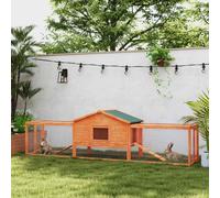 PawHut Rabbit Hutch Run, Guinea Pig Hutch Wooden Bunny House with Tray, Ramps, Asphalt Roof, for Garden, Yard, 309 x 70 x 87cm, Orange Orange