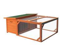 PawHut Rabbit Hutch Small Animal Guinea Pig House Off-ground Ferret Bunny Cage Backyard with Openable Main House & Run Roof 125.5 x 100 x 49cm Orange