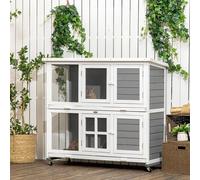 Pawhut Rabbit Hutch, Two-Tier Guinea Pig Cage With Removable Tray, Wheels In Grey Grey