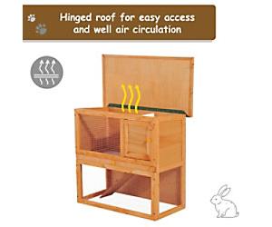PawHut Rabbit Hutch Vintage Yellow, Green 450 mm x 900 mm x 800 mm
