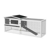 PawHut Rabbit Hutch with Run Sliding Tray Ramp 156 x 58 x 68cm Grey